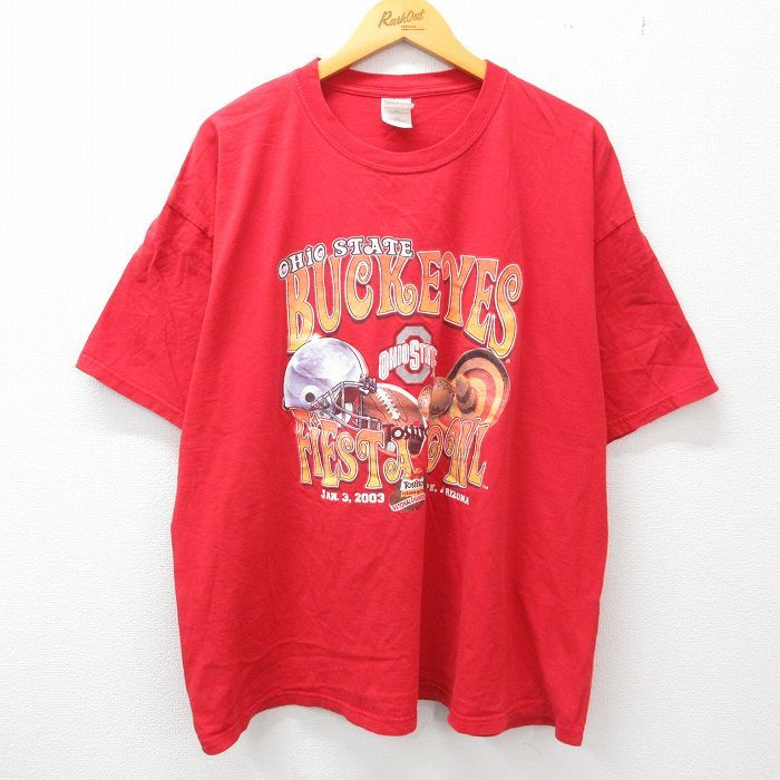 XL/古着 半袖 ビンテージ Tシャツ メンズ 00s オハイオステイトバックアイズ フィエスタボウル 大きいサイズ コットン クルーネック 赤_画像1