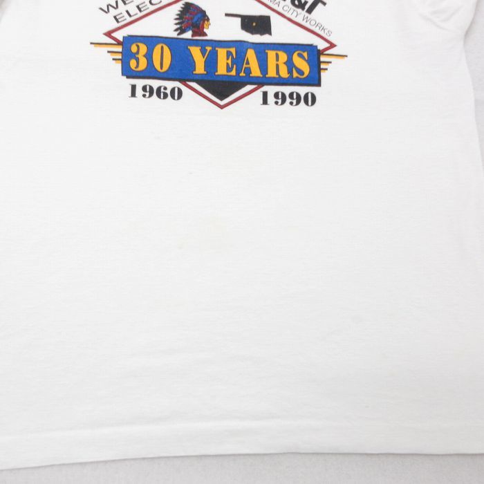 L/古着 半袖 ビンテージ Tシャツ メンズ 90s ウエスタンエレクトリック インディアン クルーネック 白 ホワイト spe 23jul26 中古_画像7