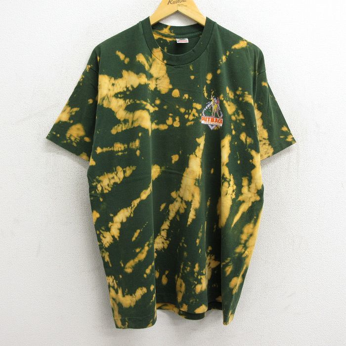 XL/古着 半袖 ビンテージ Tシャツ メンズ 90s カンガルー OUTBACK コットン クルーネック 緑他 グリーン ブリーチ加工 23aug07 中古_画像2