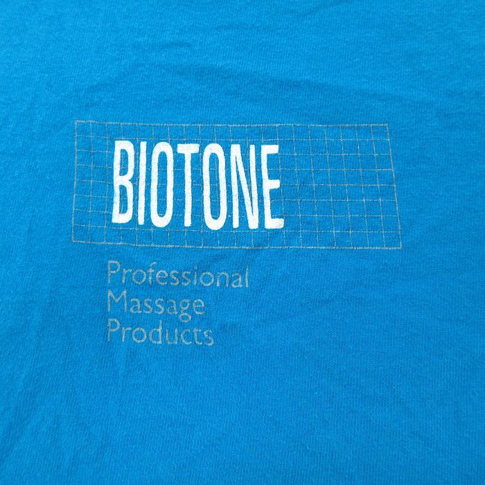 L/古着 ヘインズ 半袖 ビンテージ Tシャツ メンズ 00s BIOTONE 手形 コットン クルーネック 水色 23jul22 中古_画像3