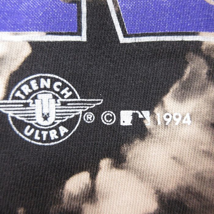 XL/古着 半袖 ビンテージ Tシャツ メンズ 90s MLB コロラドロッキーズ コットン クルーネック 黒 ブラック ブリーチ加工 メジャーリー_画像4