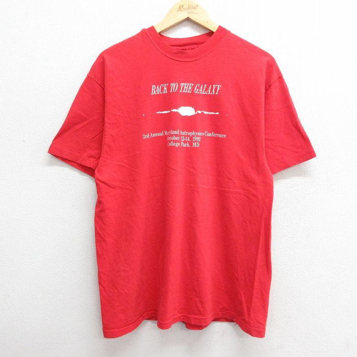 L/古着 ヘインズ 半袖 ビンテージ Tシャツ メンズ 90s カレッジパーク GALAXY コットン クルーネック 赤 レッド 23jul12 中古_画像1