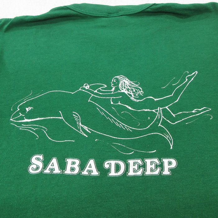 M/古着 半袖 ビンテージ Tシャツ メンズ 80s イルカ 女性 SABA DEEP クルーネック 緑 グリーン 23aug16 中古_画像4