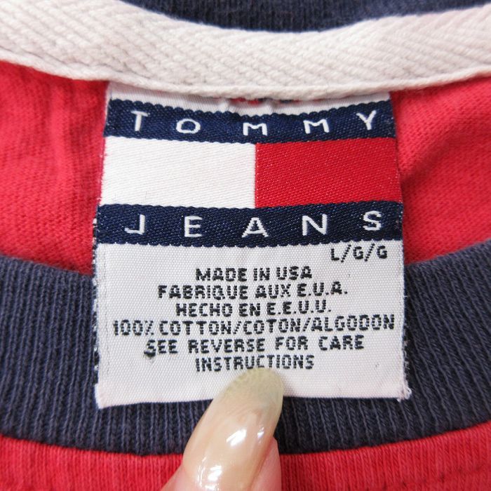 XL/古着 トミーヒルフィガー トミージーンズ 半袖 ビンテージ ブランド Tシャツ メンズ 90s ワンポイントロゴ コットン クルーネック_画像3