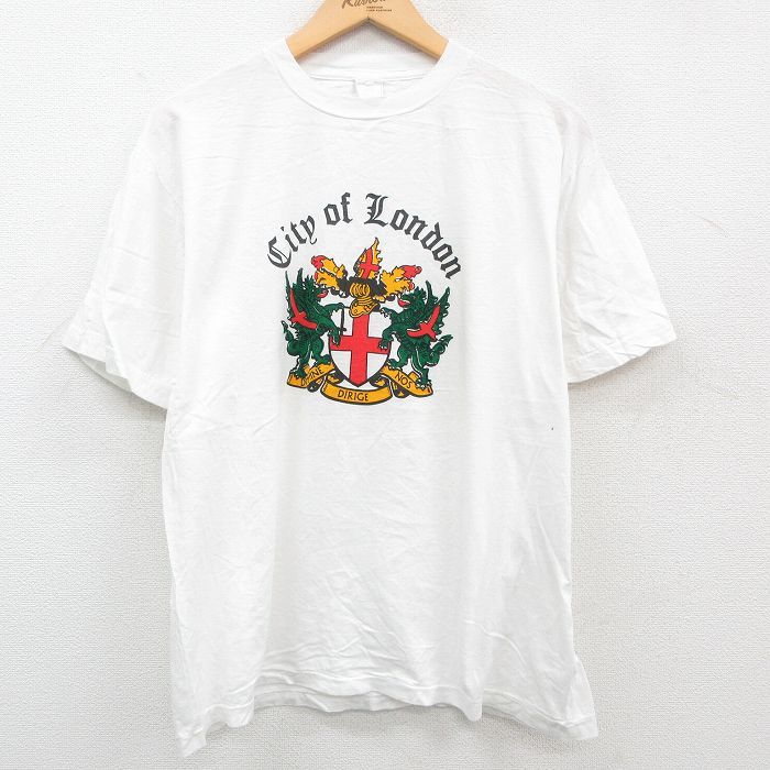 L/古着 半袖 ビンテージ Tシャツ メンズ 80s ロンドン コットン クルーネック 白 ホワイト 23sep06 中古_画像1