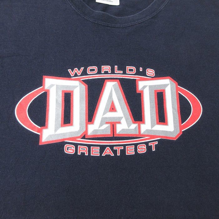 L/古着 半袖 ビンテージ Tシャツ メンズ 00s DAD コットン クルーネック 紺 ネイビー 23sep02 中古_画像2