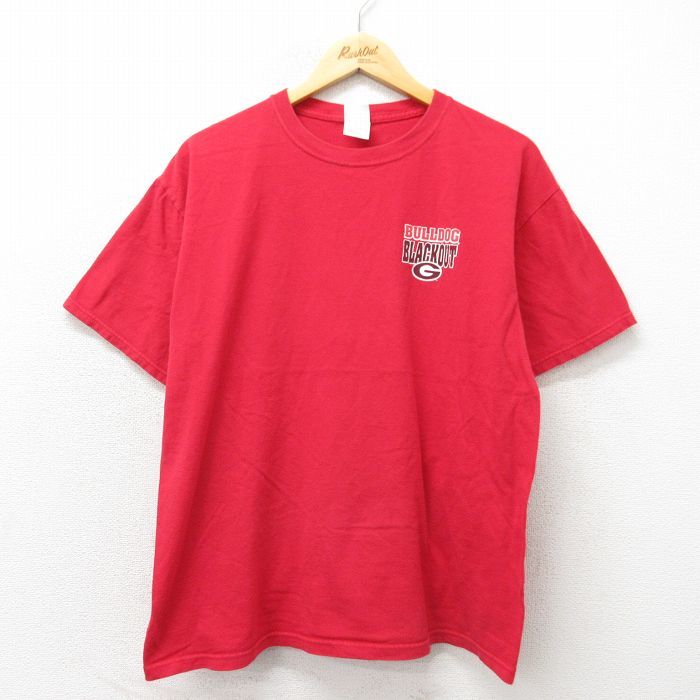 XL/古着 半袖 ビンテージ Tシャツ メンズ 00s ブルドッグブラックアウト コットン クルーネック 赤 レッド 23may24 中古_画像2