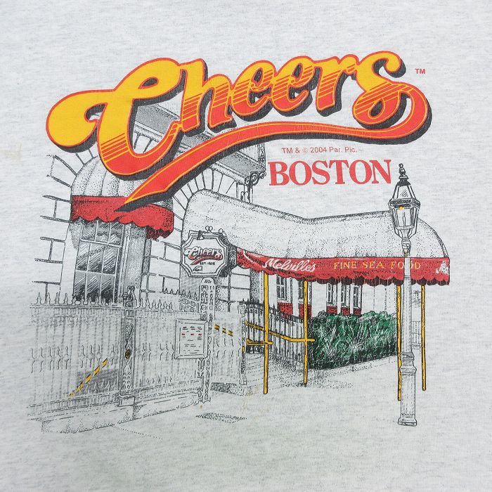 XL/古着 半袖 ビンテージ Tシャツ メンズ 00s cheers ボストン レストラン 大きいサイズ クルーネック 薄グレー 霜降り 23aug09 中古_画像2