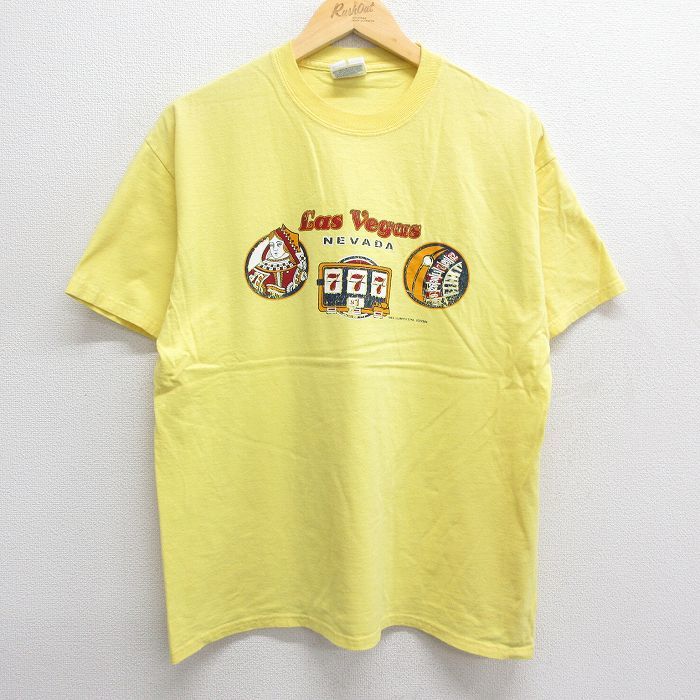 L/古着 ヘインズ 半袖 ビンテージ Tシャツ メンズ 00s ラスベガス トランプ スロット コットン クルーネック 黄 イエロー 23may23 中古_画像1