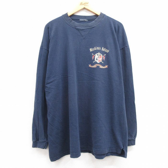 XL/古着 長袖 ビンテージ Tシャツ メンズ 00s Mackinac 大きいサイズ クルーネック 紺 ネイビー 23apr08 中古_画像1