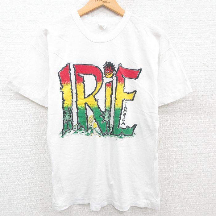 M/古着 半袖 ビンテージ Tシャツ メンズ 80s IRiE ジャマイカ コットン クルーネック 白 ホワイト 23jul24 中古_画像1