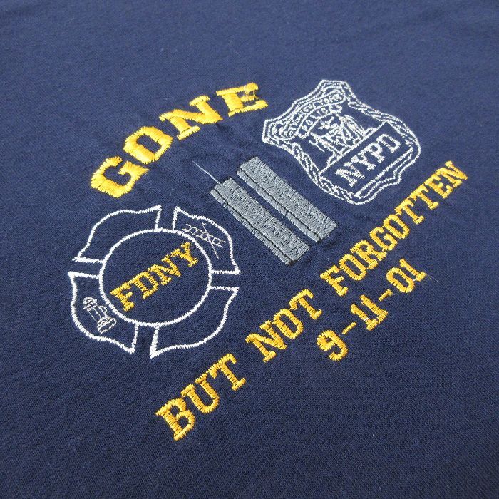 XL/古着 ジャージーズ 半袖 ビンテージ Tシャツ メンズ 00s FDNY NYPD 刺繍 大きいサイズ クルーネック 紺 ネイビー 24mar13 中古_画像2