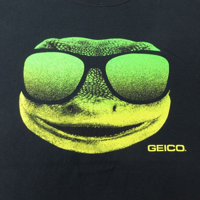 XL/古着 半袖 ビンテージ Tシャツ メンズ 00s GEICO トカゲ コットン クルーネック 黒 ブラック 24mar15 中古_画像2