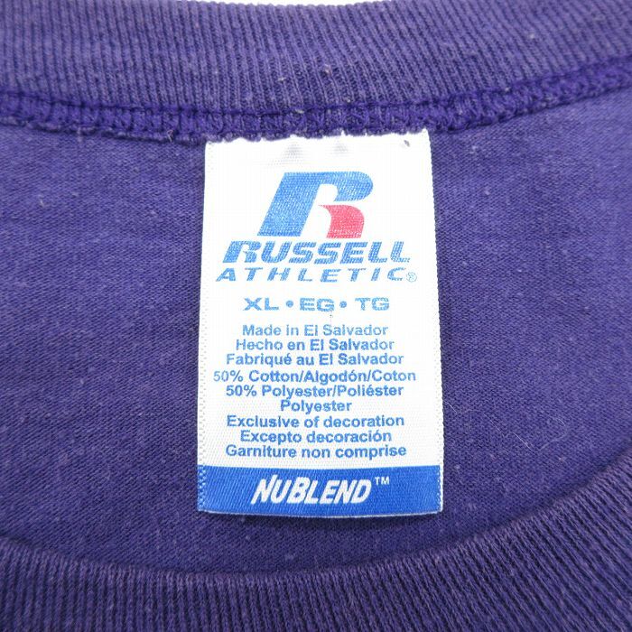 XL/古着 ラッセル 半袖 Tシャツ メンズ レイヴンファン ボルチモア 大きいサイズ コットン クルーネック 紫 パープル 24mar15 中古_画像5