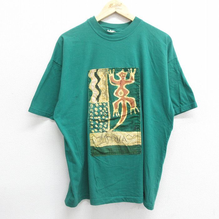 XL/古着 半袖 ビンテージ Tシャツ メンズ 00s アフリカ 大きいサイズ コットン クルーネック 緑 グリーン 24mar15 中古_画像1