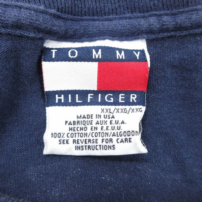 XL/古着 トミーヒルフィガー 半袖 ブランド ビンテージ Tシャツ メンズ 90s ビッグロゴ 胸ポケット付き 大きいサイズ コットン クルーネッ_画像6