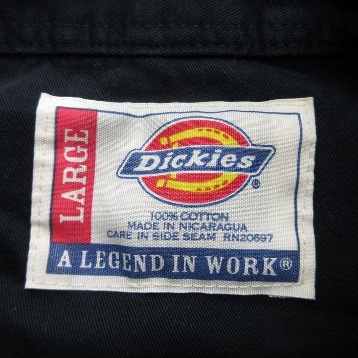 L/古着 ディッキーズ Dickies 半袖 ワーク シャツ メンズ コットン 黒 ブラック 24mar16 中古 トップス_画像3