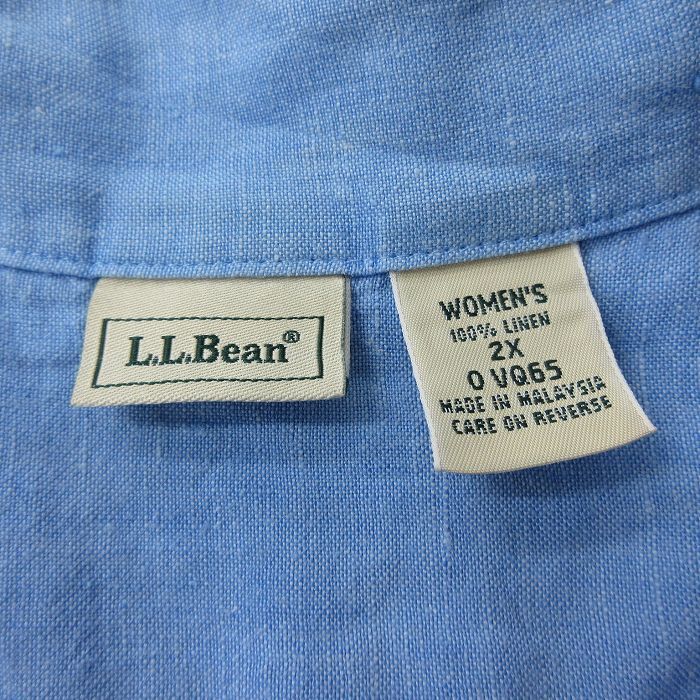 古着 エルエルビーン LLBEAN 半袖 シャツ レディース 00s 大きいサイズ リネン 開襟 オープンカラー 薄紺 ネイビー 24mar16 中古 ブラウス_画像4