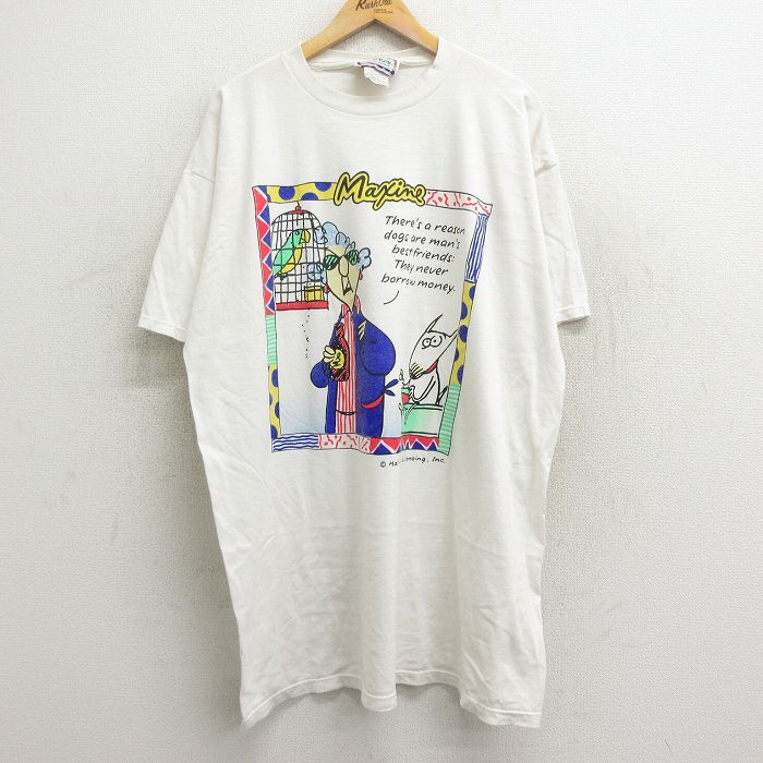 古着 半袖 ビンテージ Tシャツ ワンピース レディース 90s 女性 犬 大きいサイズ ロング丈 コットン クルーネック 白 ホワイト 24mar18 中_画像1