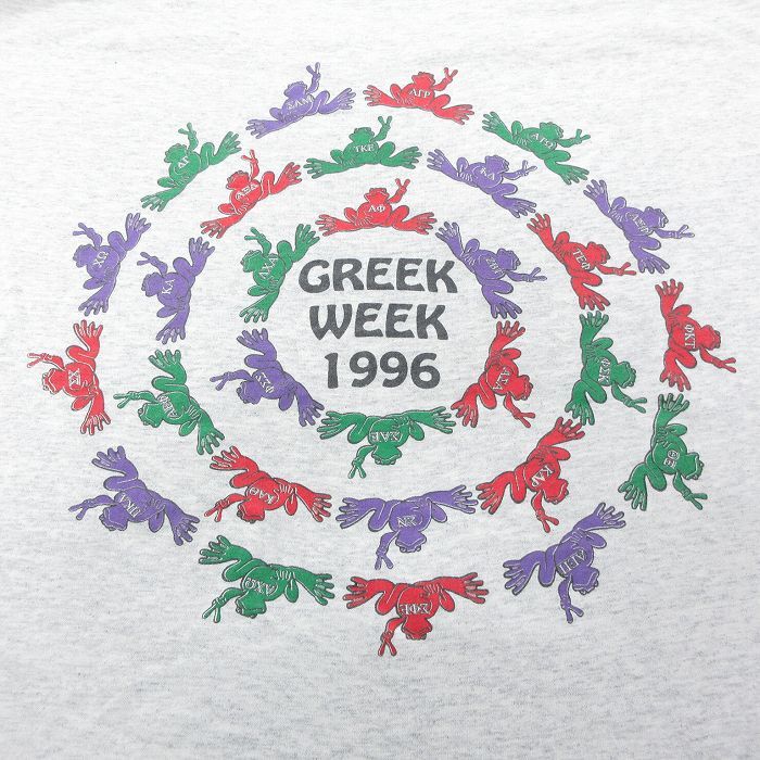 XL/古着 ヘインズ 半袖 ビンテージ Tシャツ メンズ 90s GREEK WEEK カエル 大きいサイズ クルーネック 薄グレー 霜降り 24mar18 中古_画像4