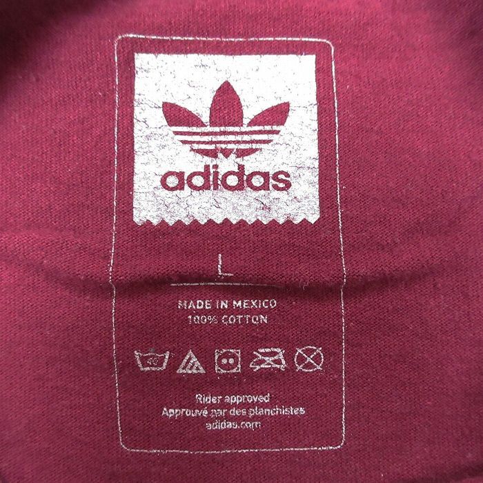 XL/古着 アディダス adidas 半袖 ブランド Tシャツ メンズ ビッグロゴ リーフ トレフォイル コットン クルーネック エンジ 24mar19 中古_画像3