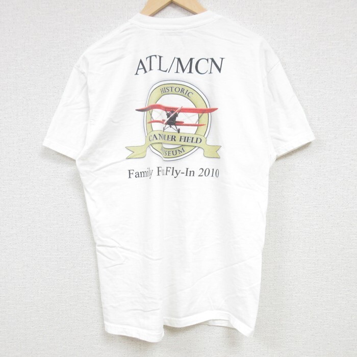 L/古着 ヘインズ Hanes 半袖 Tシャツ メンズ 飛行機 コットン クルーネック 白 ホワイト 24mar19 中古_画像1