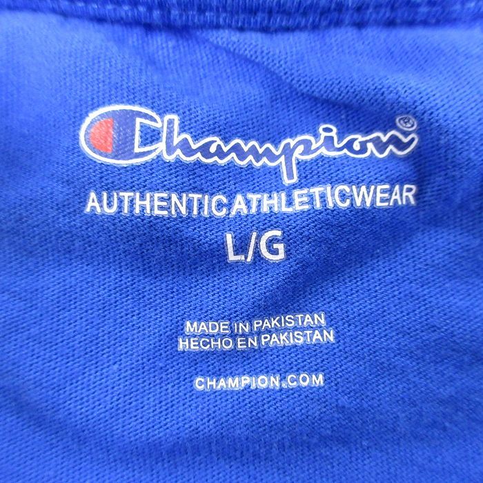 XL/古着 チャンピオン Champion 半袖 ブランド Tシャツ メンズ ビッグロゴ コットン クルーネック 青 ブルー 24mar19 中古_画像3