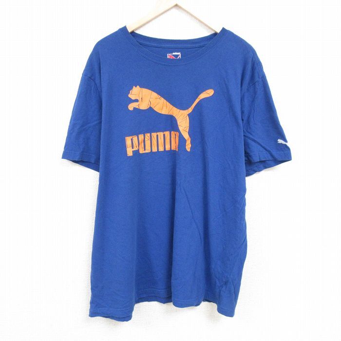 XL/古着 プーマ puma 半袖 ブランド Tシャツ メンズ ビッグロゴ 大きいサイズ ロング丈 クルーネック 紺 ネイビー 24mar19 中古_画像1