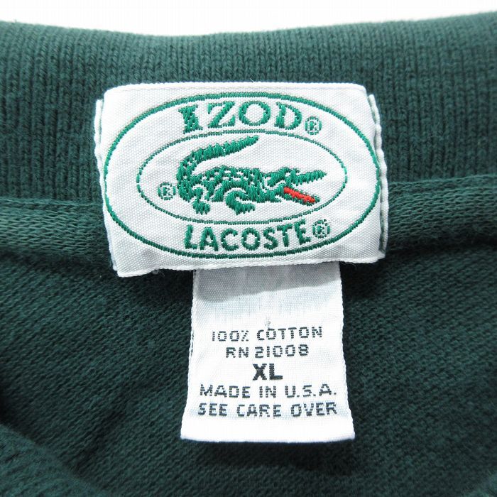 L/古着 ラコステ LACOSTE IZOD 半袖 ブランド ポロ シャツ メンズ 90s ワンポイントロゴ 鹿の子 コットン 緑他 グリーン spe 24mar19 中古_画像3