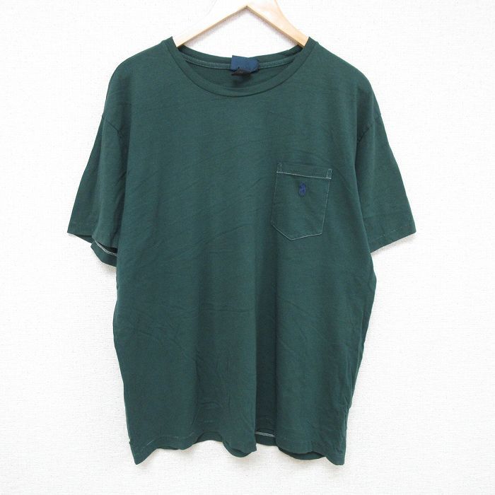 XL/古着 ラルフローレン Ralph Lauren 半袖 ブランド Tシャツ メンズ 90s ワンポイントロゴ 胸ポケット付き 大きいサイズ クルーネック 緑_画像1