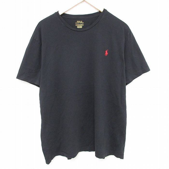 XL/古着 ラルフローレン Ralph Lauren 半袖 ブランド Tシャツ メンズ ワンポイントロゴ 大きいサイズ コットン クルーネック 黒 ブラック 2_画像1