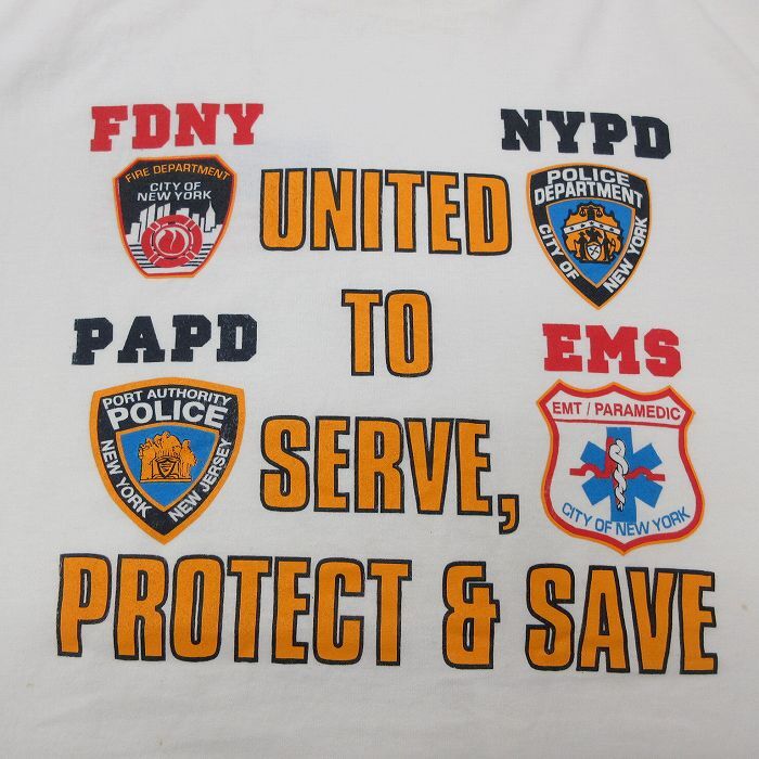 XL/古着 ジャージーズ 半袖 ビンテージ Tシャツ メンズ 00s FDNY NYPD 星条旗 大きいサイズ クルーネック 白 ホワイト 24mar21 中古_画像4