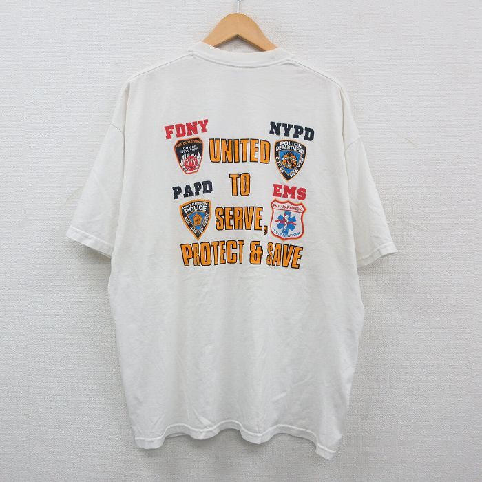 XL/古着 ジャージーズ 半袖 ビンテージ Tシャツ メンズ 00s FDNY NYPD 星条旗 大きいサイズ クルーネック 白 ホワイト 24mar21 中古_画像1