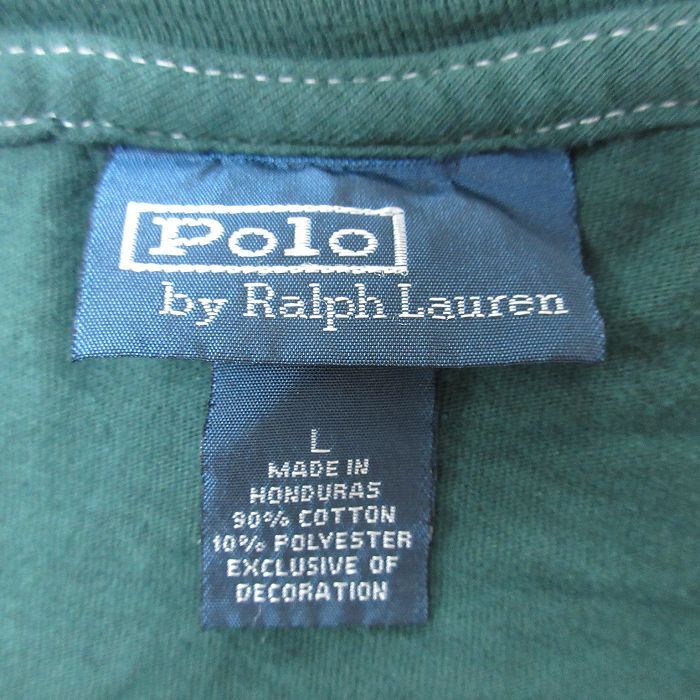 XL/古着 ラルフローレン Ralph Lauren 半袖 ブランド Tシャツ メンズ 90s ワンポイントロゴ 胸ポケット付き 大きいサイズ クルーネック 緑_画像3