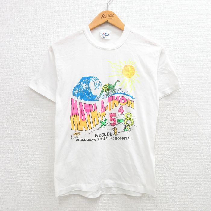 M/古着 半袖 ビンテージ Tシャツ メンズ 90s 恐竜 太陽 セントジャッジ クルーネック 白 ホワイト 24mar21 中古_画像1