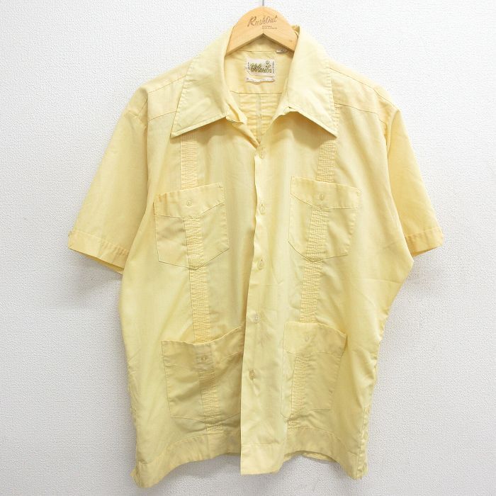 XL/古着 半袖 キューバ シャツ メンズ 70s 開襟 オープンカラー 黄 イエロー 24mar21 中古 トップス_画像1