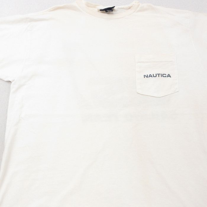 XL/古着 ノーティカ 半袖 ブランド ビンテージ Tシャツ メンズ 90s ワンポイントロゴ 胸ポケット付き コットン クルーネック 白 ホワイト 2_画像6