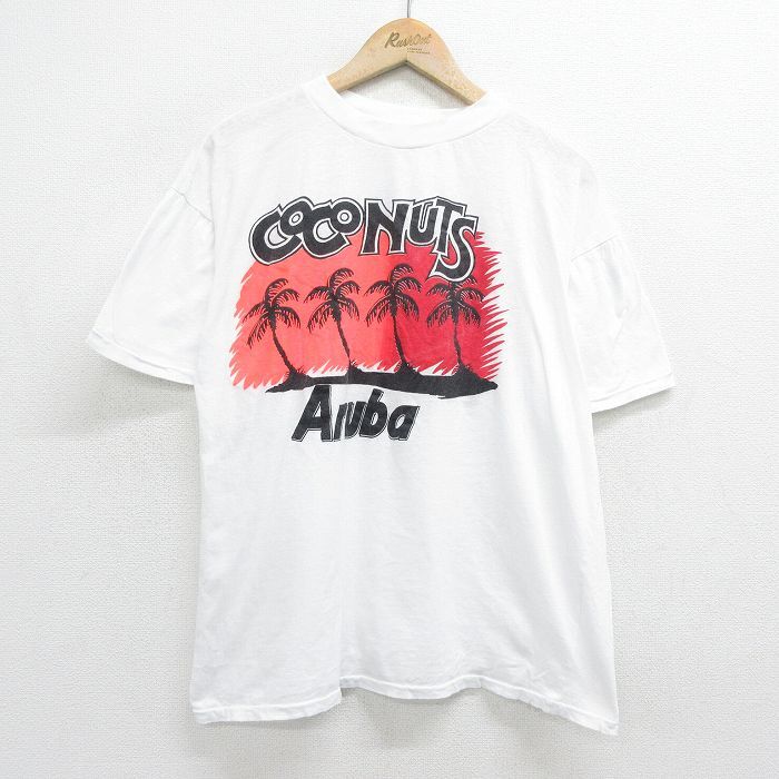 XL/古着 半袖 ビンテージ Tシャツ メンズ 90s ヤシの木 ココナッツ コットン クルーネック 白 ホワイト 24mar22 中古_画像1