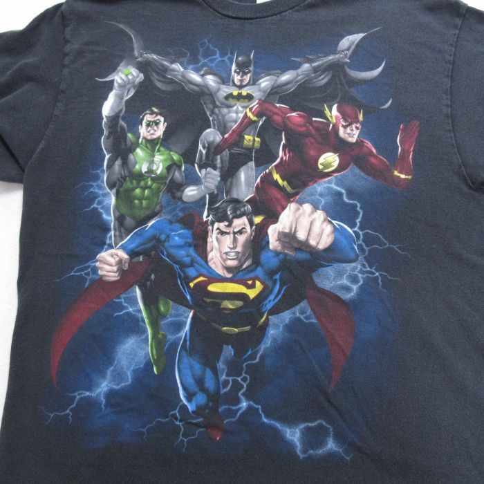 L/古着 半袖 Tシャツ メンズ DCコミックス ジャスティスリーグ スーパーマン バットマン BATMAN コットン クルーネック 黒 ブラック 24mar2_画像2