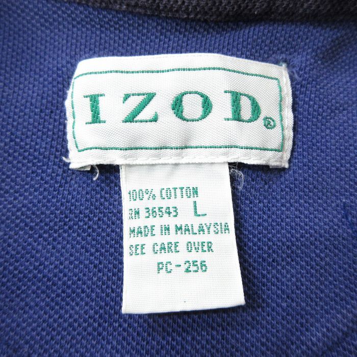 L/古着 IZOD 半袖 ポロ シャツ メンズ 90s ワンポイントロゴ コットン 鹿の子 紺他 ネイビー ストライプ 24mar22 中古 トップス_画像4