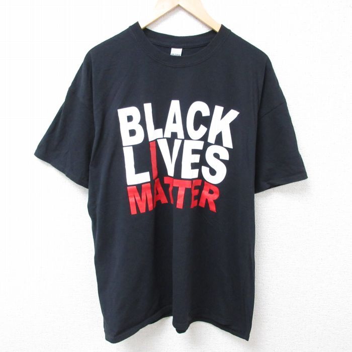 XL/古着 半袖 Tシャツ メンズ BLACK 大きいサイズ コットン クルーネック 黒 ブラック 24mar22 中古_画像1