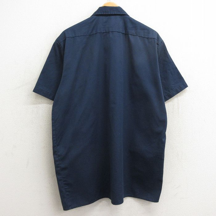 L/古着 ディッキーズ Dickies 半袖 ワーク シャツ メンズ 00s ロング丈 紺 ネイビー 24mar25 中古 トップス_画像2