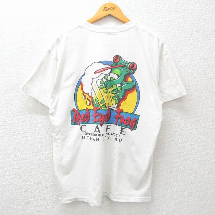 XL/古着 半袖 ビンテージ Tシャツ メンズ 90s カエル コットン クルーネック 白 ホワイト 24mar25 中古_画像1