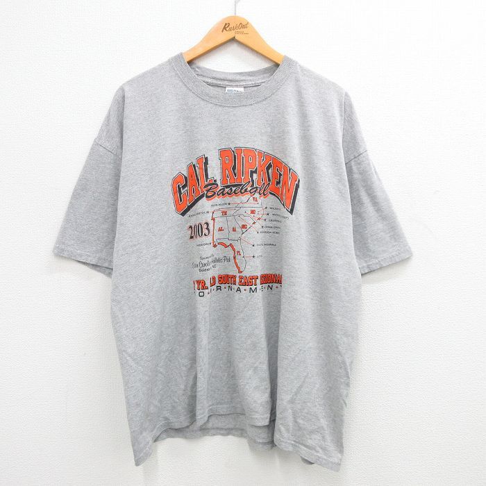 XL/古着 半袖 ビンテージ Tシャツ メンズ 00s CAL RIPKEN 野球 企業広告 大きいサイズ クルーネック グレー 霜降り 24mar26 中古_画像1