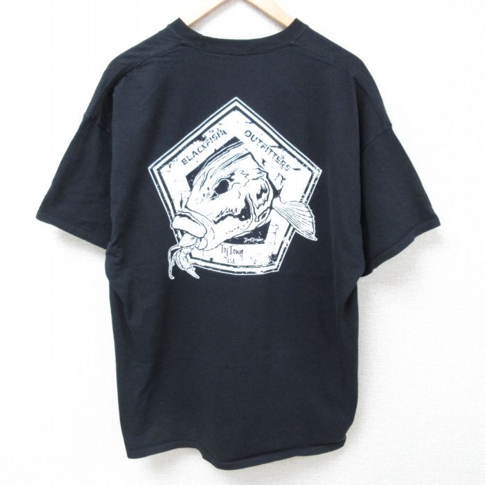 XL/古着 半袖 Tシャツ メンズ 魚 大きいサイズ コットン クルーネック 黒 ブラック 24mar27 中古_画像1