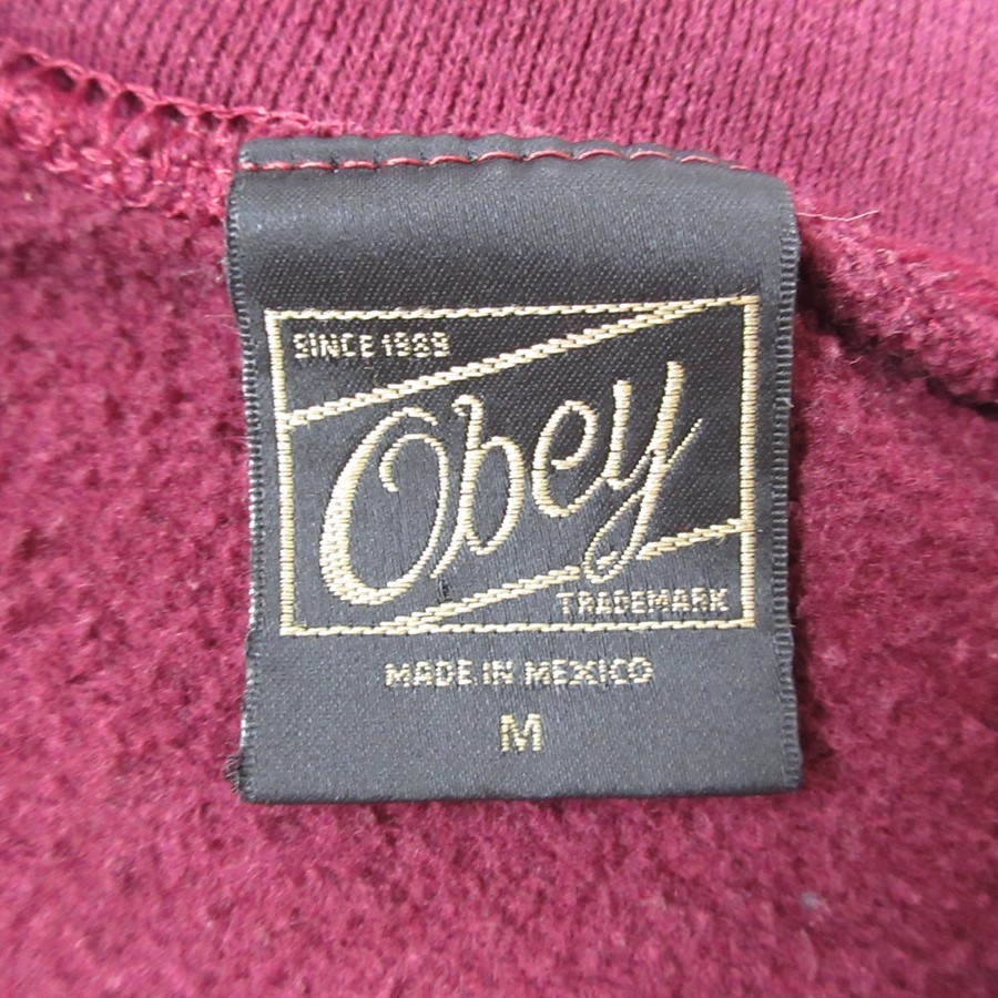 L/古着 オベイ OBEY 長袖 スウェット メンズ ビッグロゴ クルーネック エンジ 23nov02 中古 スエット トレーナー トップス 3OF_画像3