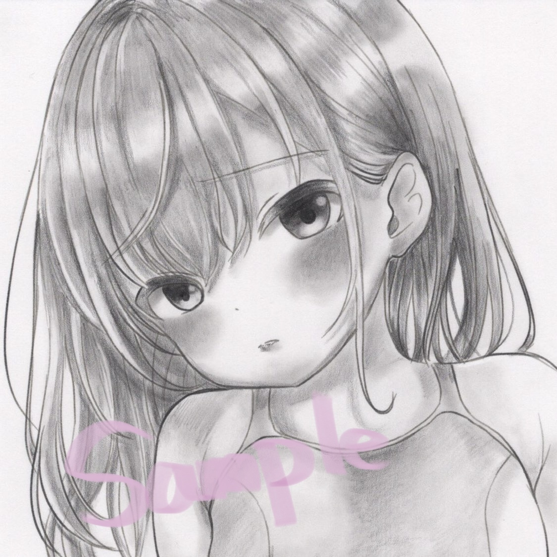 手描きイラスト　オリジナル　スク水　A4 鉛筆画_画像1