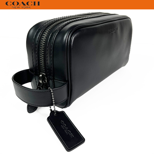  Coach outlet men's clutch bag second bag pouch COACH small travel leather 2522 black new goods sale 