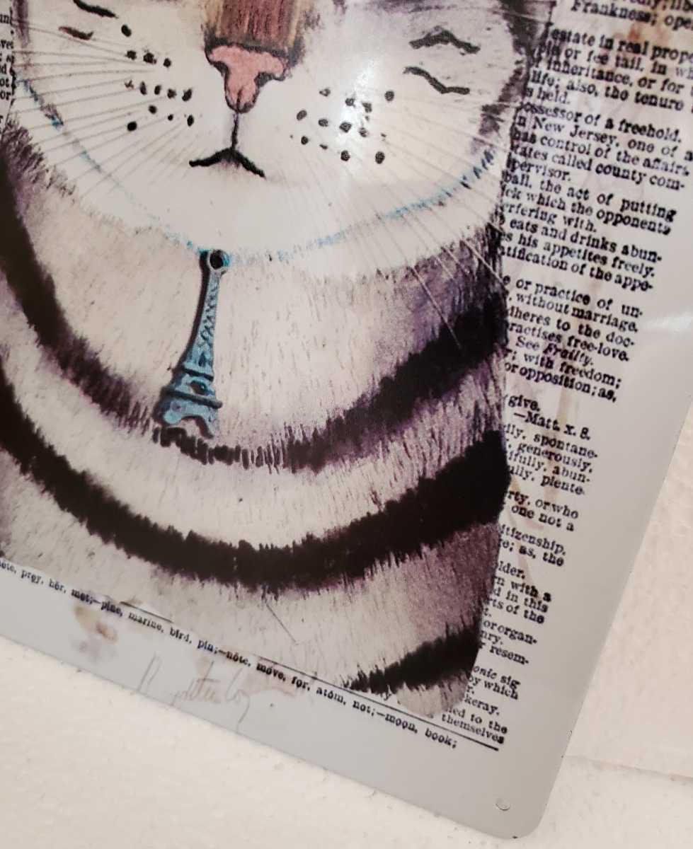 ブリキ看板　HANAKO　レトロ　猫の看板　T2　サバトラ　ベレー帽　パリ　エッフェル塔　ウェルカムボード_画像4