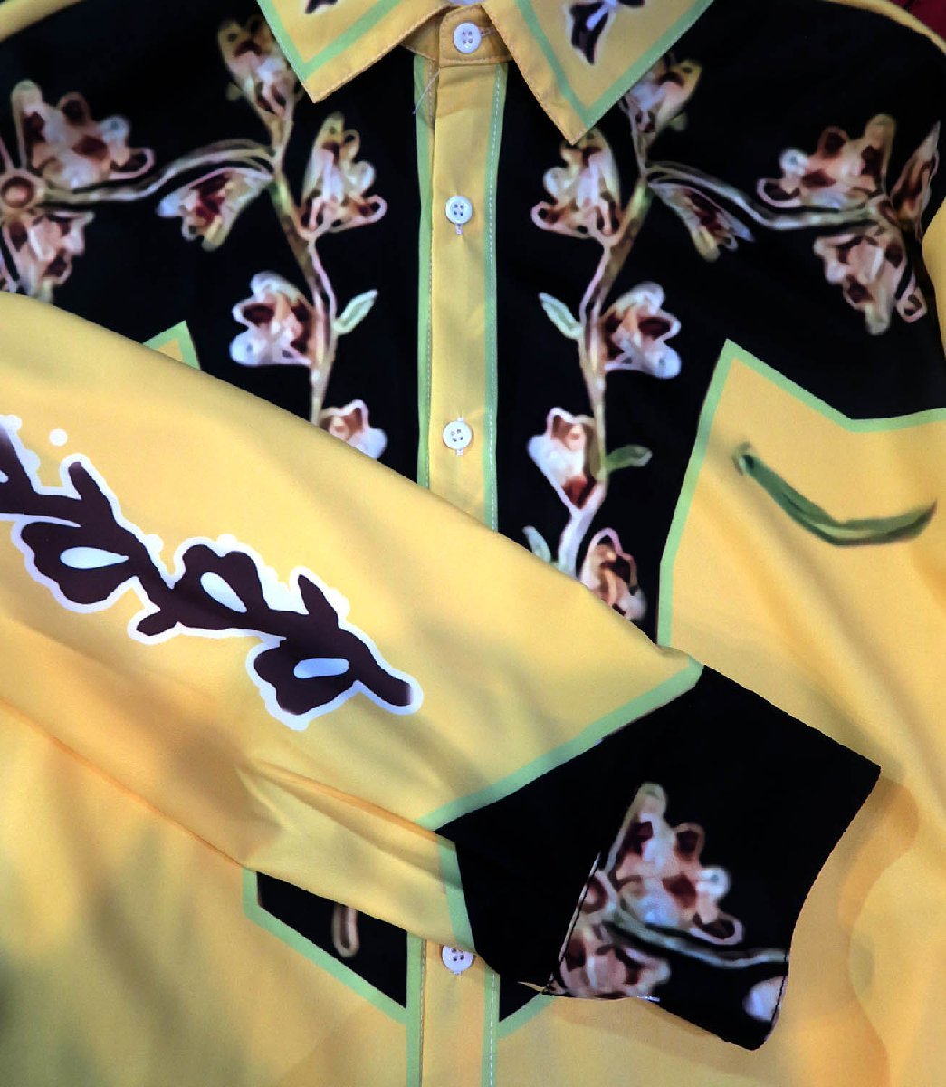 新品 Sサイズ ウエスタンシャツ 1468 黄色 イエロー オーバーサイズ 綺麗め 柄シャツ カウボーイ ロカビリー ロック モード ヴィジュアル系_画像8